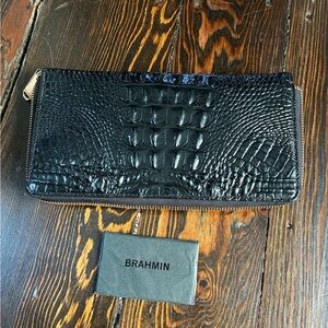 Brahmin Black Croc Embossed Skyler Travel Wallet